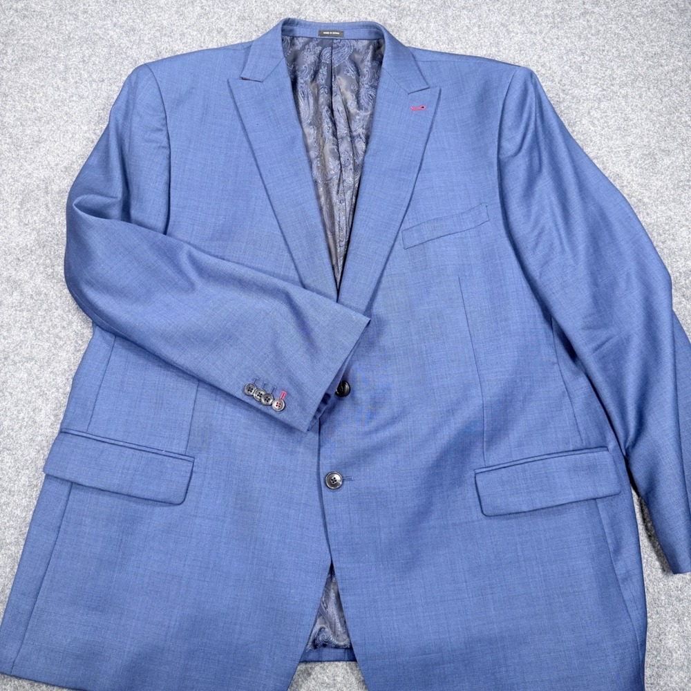 JOE Joseph Abboud Blue Micro Check Blazer Sport Coat Paisley Lining Mens 48R